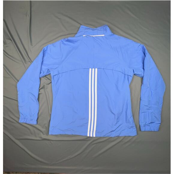 Adidas Women's Full Zip Running Jacket Large Blue Windbreaker 3 Stripes - Picture 2 of 7
